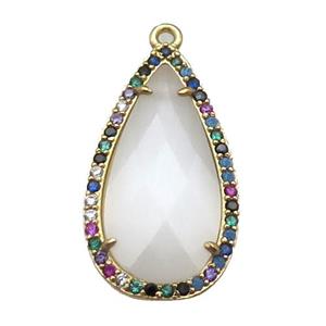 white Crystal Glass teardrop pendant pave zircon, gold plated, approx 14-25mm [FN14621]