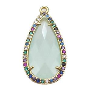 Crystal Glass teardrop pendant pave zircon, gold plated, approx 14-25mm [FN14622]