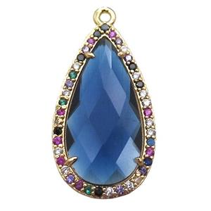 blue Crystal Glass teardrop pendant pave zircon, gold plated, approx 14-25mm [FN14626]