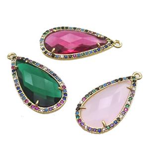 mixed Crystal Glass teardrop pendant pave zircon, gold plated, approx 14-25mm [FN14629]