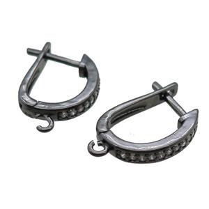 copper Latchback Earrings paved zircon, black plated, approx 14-18mm [FN14633]
