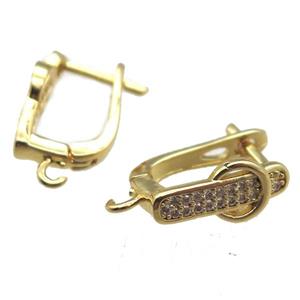 copper Latchback Earrings paved zircon, gold plated, approx 14-18mm [FN14635]