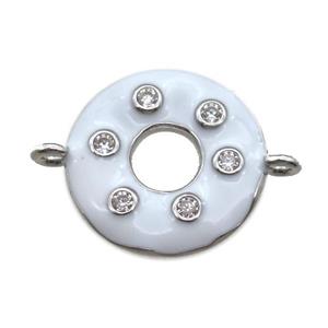 white enameling copper donut connector paved zircon, platinum plated, approx 15mm dia [FN14638]