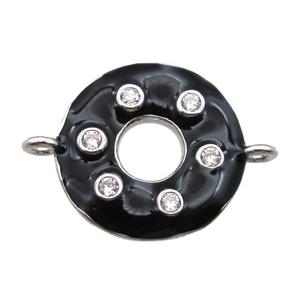 black enameling copper donut connector paved zircon, platinum plated, approx 15mm dia [FN14639]