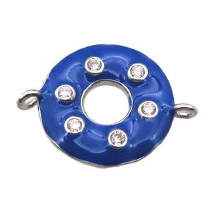blue enameling copper donut connector paved zircon, platinum plated, approx 15mm dia [FN14640]