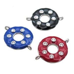 mix enameling copper donut connector paved zircon, platinum plated, approx 15mm dia [FN14642]