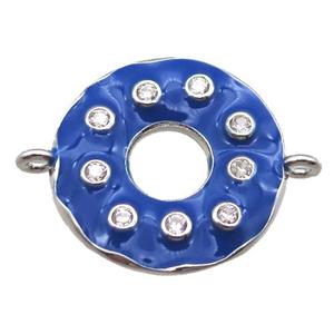 blue enameling copper donut connector paved zircon, platinum plated, approx 18mm dia [FN14650]