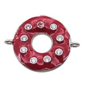 red enameling copper donut connector paved zircon, platinum plated, approx 18mm dia [FN14651]