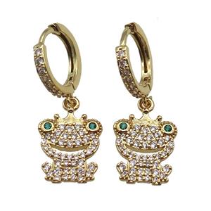copper Hoop Earrings paved zircon, frog, gold plated, approx 11-15mm, 14mm dia [FN14669]