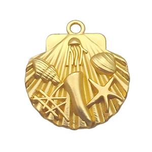unfading copper Quahog pendant, shelled, duck gold plated, approx 25mm [FN14683]