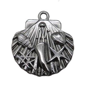 copper Clam pendant, shelled, balck plated, approx 25mm [FN14701]