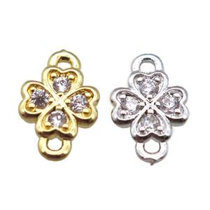 copper clover connector paved zircon, mixed color, approx 6-10mm [FN14731]