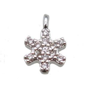 copper flower pendant paved zircon, platinum plated, approx 7-9mm [FN14732]