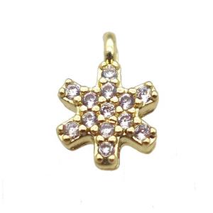 copper flower pendant paved zircon, gold plated, approx 7-9mm [FN14733]