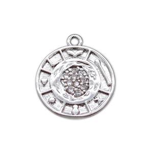 copper circle pendant paved zircon, platinum plated, approx 13mm dia [FN14746]