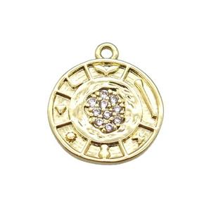 copper circle pendant paved zircon, gold plated, approx 13mm dia [FN14747]