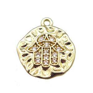 copper hamsahand pendant paved zircon, gold plated, approx 13mm dia [FN14749]