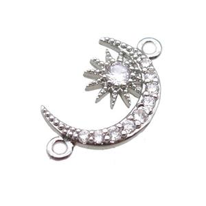 copper moon connector paved zircon, platinum plated, approx 12-14mm [FN14750]