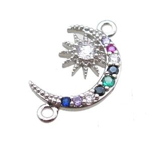 copper moon connector paved zircon, star, platinum plated, approx 12-14mm [FN14752]