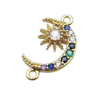 copper moon connector paved zircon, gold plated, approx 12-14mm [FN14753]