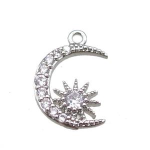 copper moon pendant paved zircon, platinum plated, approx 12-14mm [FN14754]