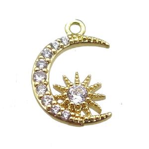 copper moon pendant paved zircon, gold plated, approx 12-14mm [FN14755]