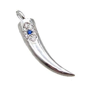 copper horn pendant paved zircon, platinum plated, approx 6-25mm [FN14756]