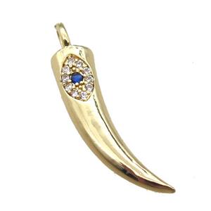 copper horn pendant paved zircon, gold plated, approx 6-25mm [FN14757]