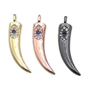 copper horn pendant paved zircon, mixed color, approx 6-25mm [FN14760]