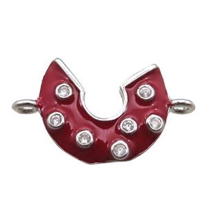 copper moon connector paved zircon with red enameling, platinum plated, approx 11-13mm [FN14763]
