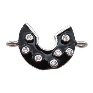 copper moon connector paved zircon with black enameling, platinum plated, approx 11-13mm [FN14764]