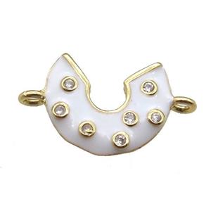 copper moon connector paved zircon with white enameling, gold plated, approx 11-13mm [FN14766]