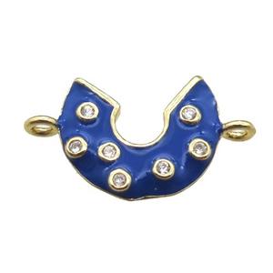 copper moon connector paved zircon with blue enameling, gold plated, approx 11-13mm [FN14767]