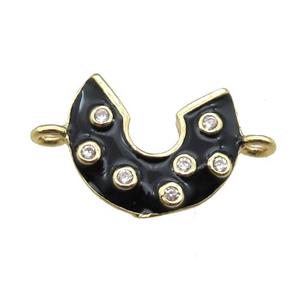 copper moon connector paved zircon with black enameling, gold plated, approx 11-13mm [FN14769]