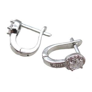 copper Latchback Earrings pave zircon, platinum plated, approx 10-12mm [FN14785]