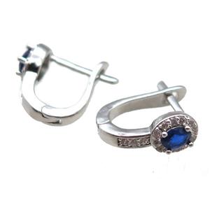 copper Latchback Earrings pave blue zircon, platinum plated, approx 10-12mm [FN14786]