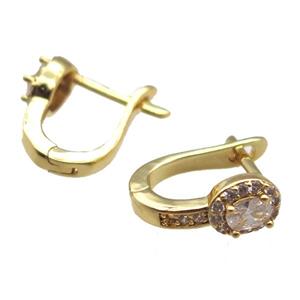 copper Latchback Earrings pave zircon, gold plated, approx 10-12mm [FN14788]