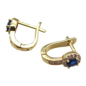 copper Latchback Earrings pave blue zircon, gold plated, approx 10-12mm [FN14789]