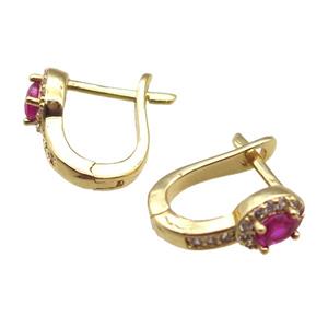 copper Latchback Earrings pave hotpink zircon, gold plated, approx 10-12mm [FN14790]