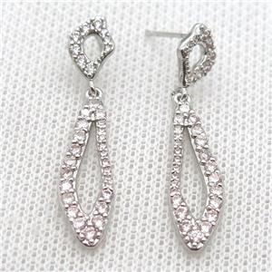 copper studs Earrings paved zircon, platinum plated, approx 8-40mm [FN14801]