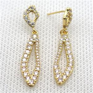 copper studs Earrings paved zircon, gold plated, approx 8-40mm [FN14802]