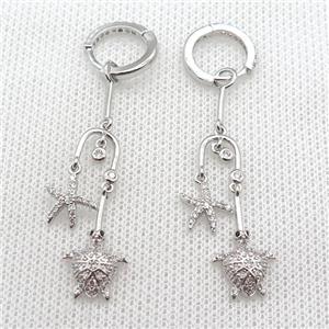 copper Hoop Earring paved zircon, platinum plated, approx 15-40mm, 14mm dia [FN14805]