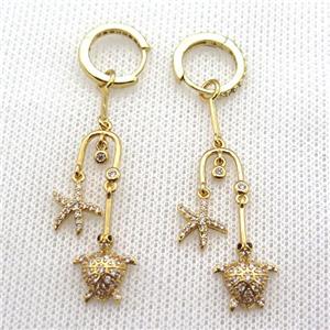 copper Hoop Earring paved zircon, gold plated, approx 15-40mm, 14mm dia [FN14806]