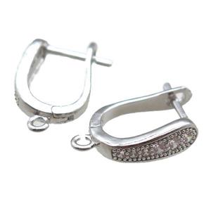 copper Latchback Earrings paved zircon, platinum plated, approx 12-16mm [FN14807]