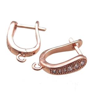 copper Latchback Earrings paved zircon, rose gold, approx 12-16mm [FN14809]