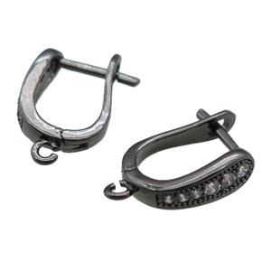 copper Latchback Earrings paved zircon, black gunmetal plated, approx 12-16mm [FN14810]