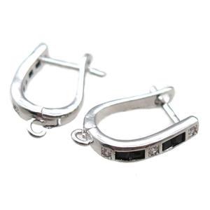 copper Latchback Earrings paved zircon, platinum plated, approx 12-16mm [FN14811]