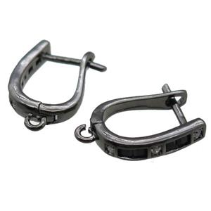 copper Latchback Earrings paved zircon, black plated, approx 12-16mm [FN14813]