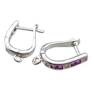 copper Latchback Earrings paved zircon, platinum plated, approx 12-16mm [FN14814]