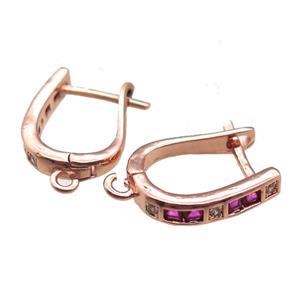 copper Latchback Earrings paved zircon, rose gold, approx 12-16mm [FN14816]